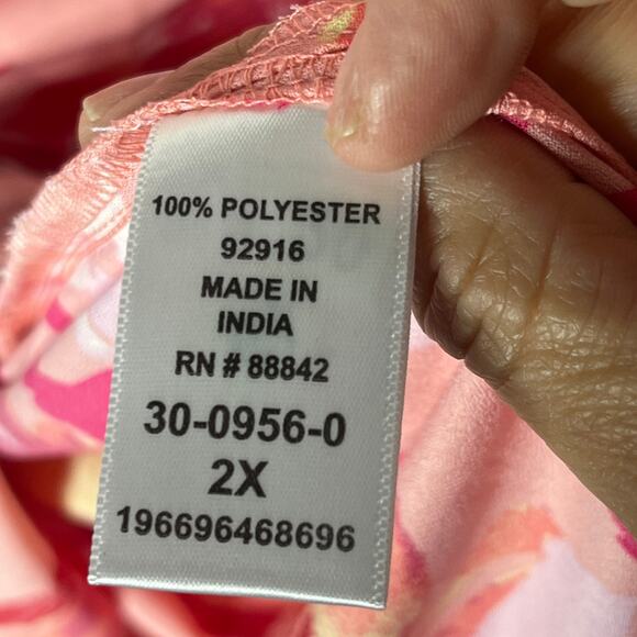 Catherines Women's Plus Size Breezeway Georgette Blouse Sweet Coral Floral 2X - Picture 6 of 8